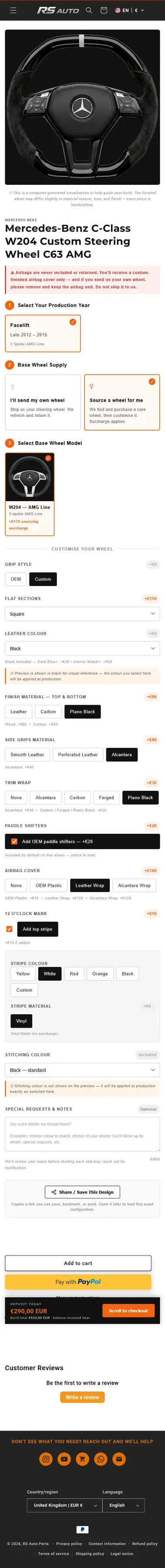 RS Auto custom steering wheel builder, scrolling